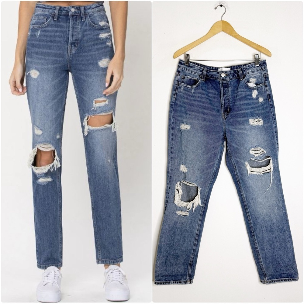 VERVET Jeans Straight Leg Super High Rise Hidden Button Fly Jeans Size 30